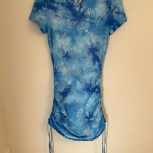 PINK by VS XS blue tie dye dress rushed bodycon casual y2k women short sleeve